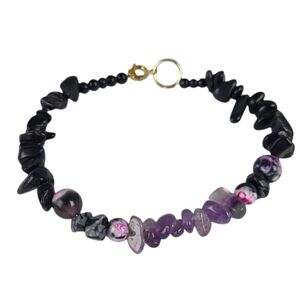 Hand Crafted Dalmatian Jasper Black Amethyst Fire Agate Beaded Bracelet